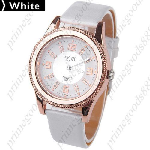 PU Leather Strap Quartz Wrist Round Free Shipping Wristwatch Women&#039;s In White