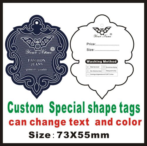 500pcs Custom Special shape clothes tags ,can change text and colour