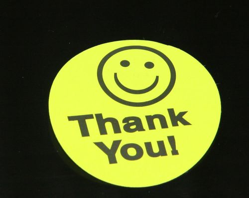20 YELLOW Smiley Thank You Stickers large 1.5 inch Round All FREE shipping