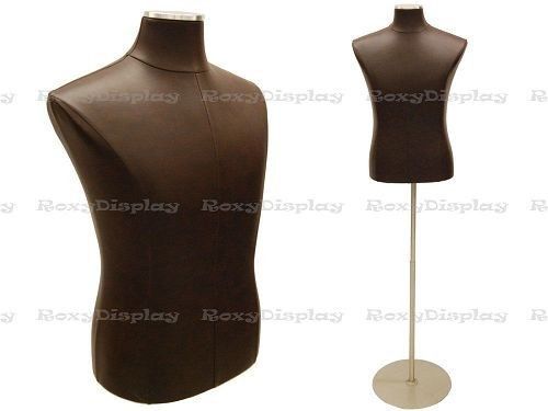 Male Brown PU leather cover Jersey Body Shirt Dress Form #JF-33M01PU-BN+BS-04