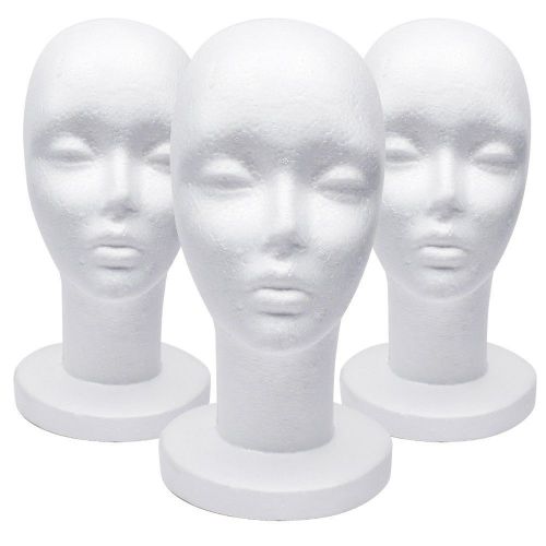 3Pc Fashion Styrofoam Mannequin Wig Hat Display White Foam Head
