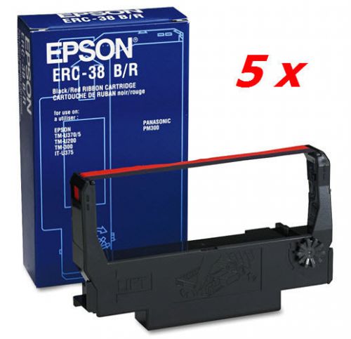 EPSON 5 Pack of ERC-38B/R ERC38BR Genuine Printer Ribbon Cartridges BLACK/Red