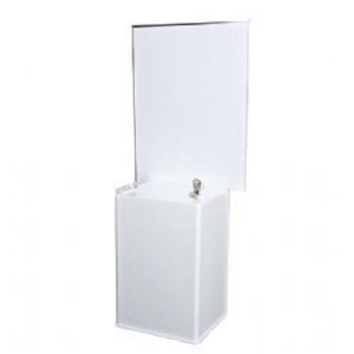 6x9x5 White Acrylic Locking Ballot Box and Header    Lot of 1  DS-SBA-695H-WHT-1
