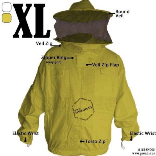 Adult Bee Jacket Beekeeper Jacket Zip Round Sheriff Veil Yellow [XL] A1218N003