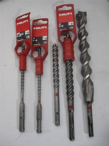 Lot of 5 Hilti Hammer Drill Bits 1/4&#034; (2) 1/2&#034; 5/8&#034; and 1&#034;