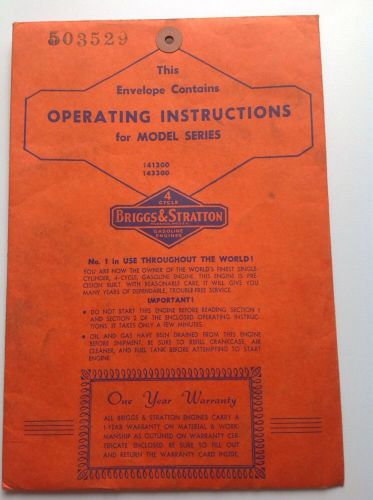 Vintage Operating/Instruction Manual for Briggs and Stratton Gasoline Engine