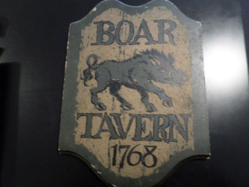 SIGN &#034;Boar Tavern 1768&#034; Restaurant Man Cave Wooden Sign Masketeer USA 1970