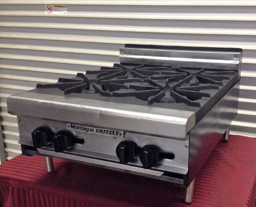 24&#034; hotplate 4 gas burner range montague #2033 commercial stove grizzly nsf hd for sale