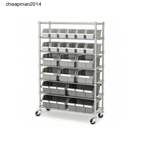 Commercial bin rack wheels steel frame storage organize 22 bins garage retail for sale