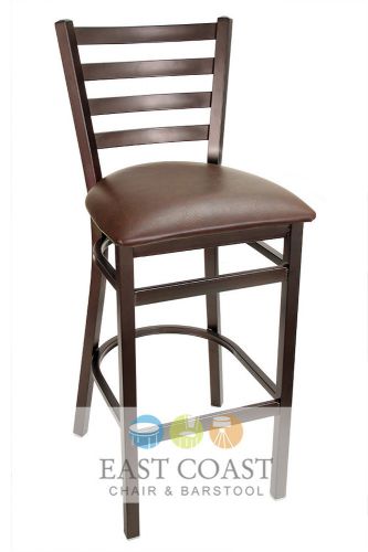 New gladiator rust powder coat ladder back metal bar stool with brown vinyl seat for sale