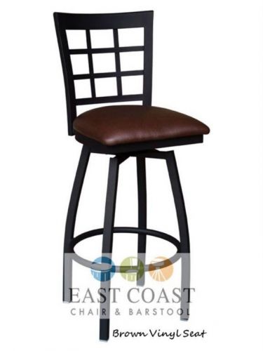 New gladiator window pane metal swivel restaurant bar stool w/ brown vinyl seat for sale