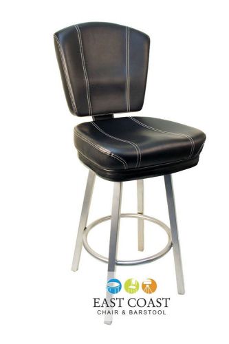 New Gladiator Black Bucket Bar Stool with White Stitching and Silver Base