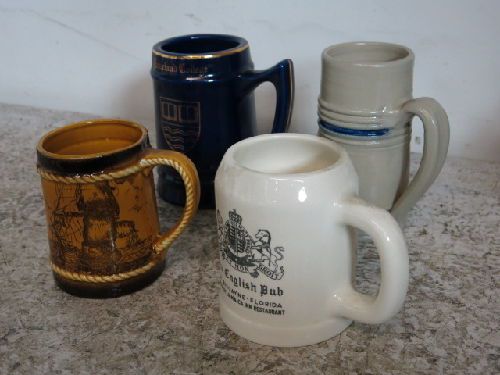 4 VINTAGE CERAMIC BEER MUGS, THE ENGLISH PUB, LAKELAND COLLEGE