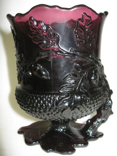 purple Amethyst glass acorn oak leaf pattern spooner vase dish flowers black art