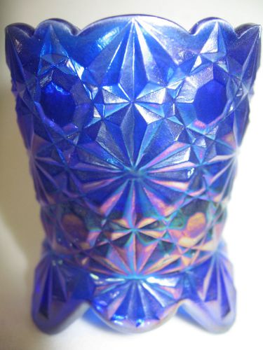 Cobalt carnival glass daisy and button pattern tabletop toothpick holder purple