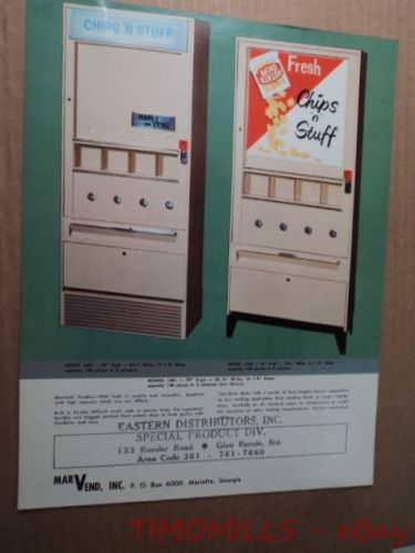 c.1960 Marvend Potato Chip Vender Vending Machine Catalog Sheet Brochure Vintage