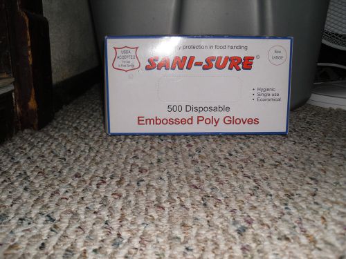 Nib~ 500 sani-sure embossed poly gloves. use in food service, kitchen, work.lrge for sale