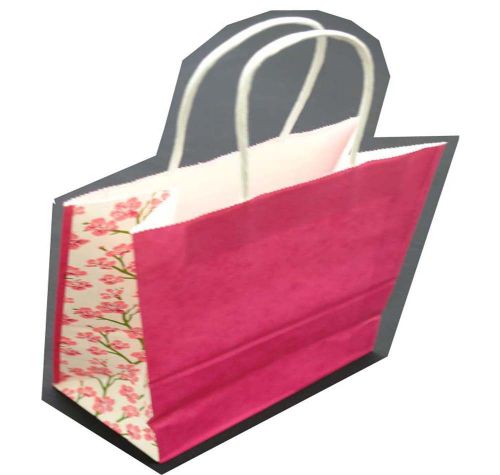 250 cherry blossom side printing pink vogue paper retail shopping bags shopper for sale