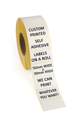 1000 Self Adhesive Labels on a Roll - PERSONALISED CUSTOM PRINTED - 50mm x 30mm