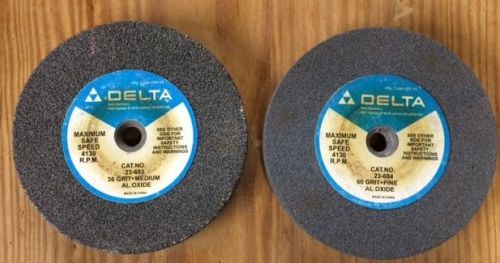 Delta al. oxide grinding wheels 36 med &amp; 60 fine grit 6 inch with 1/2 inch arbor for sale