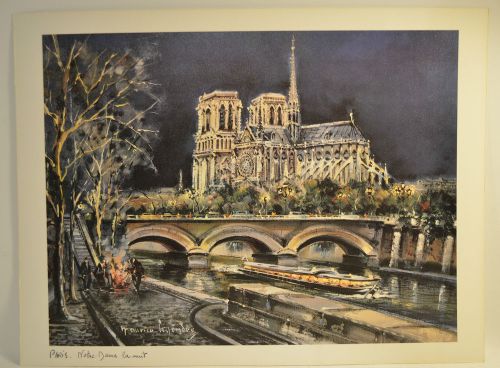 Maurice Legendre Paris Notre-Dame La nuit 16&#034; x 12&#034; Print Free Shipping
