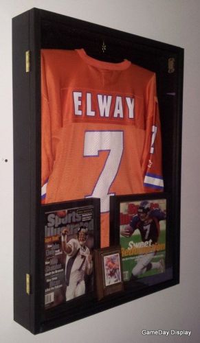 Jersey display case frame shadow box  football hockey baseball deep black wood b for sale