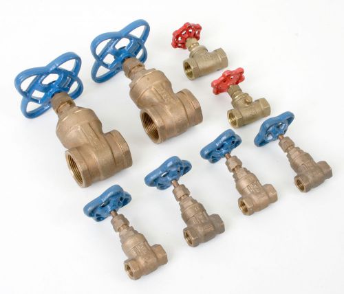 Lot of 8 gate valves nibco mueller/b&amp;k 2 (1-1/4&#034;), 1 (3/4&#034;), 1(1/2&#034;), 4 (3/8&#034;) for sale