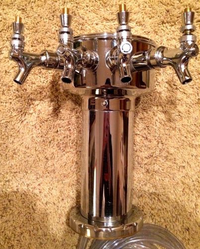 Draft beer tower - mushroom style - 4 faucet -chrome plated + drip tray for sale