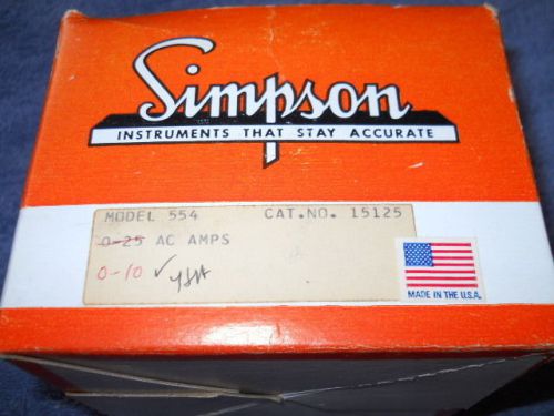 New in box simpson model 554 analog panel meter, 0-10 ac amps for sale