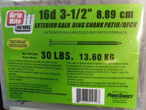 30 LBS GRIP RITE 16D 3-1/2&#034;  Exterior Galvanized Ring Shank will repack in FRB