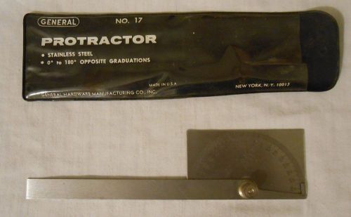 General Mfg No 17 Protractor 0-180 Opposite Graduations 8&#034; Long Stainless Steel