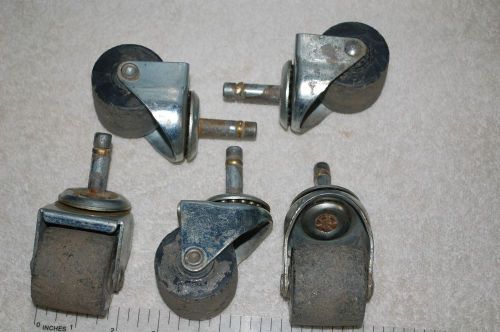Black poly castor wheels,1-1/2 long 1/2&#034; stem swivel casters set of 5 for sale