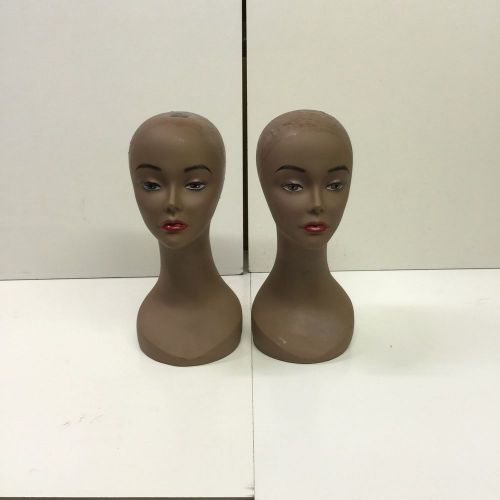 Lot of 2 mini mannequin heads for retailing display wig stand hat scarf for sale