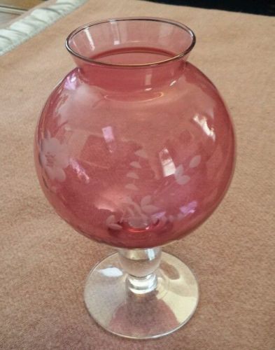 Cut to Clear pink rose /ruby /cranberry pedestal crystal &#034;rose bowl&#034;???8x5&#034;