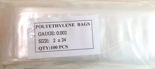 100 pieces clear low density 2&#034; x 24&#034; poly bags 2 mil polyethylene for sale