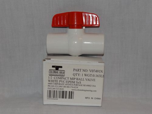 New in box 1/2&#034; colonial compact mip ball valve white pvc /epdm sxs for sale