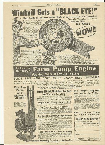 April 1911 Fuller &amp; Johnson Mfg. Co. Madison,Wis. Farm Pump Engine  ad