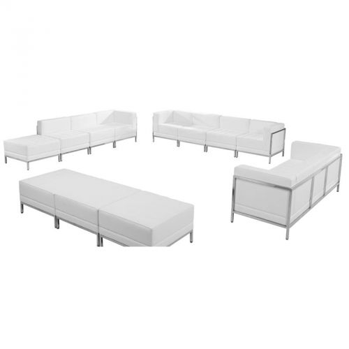 Imagination Series White Leather Sofa, Lounge &amp; Ottoman Set, 12 Pieces