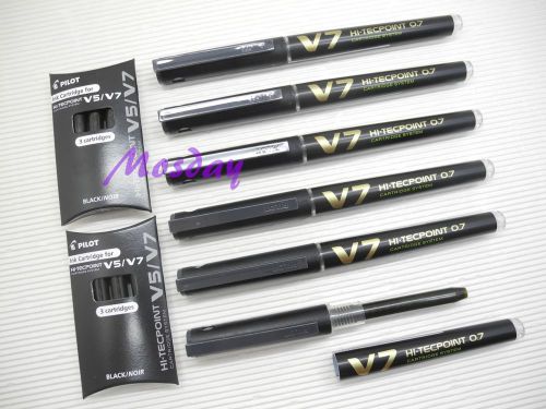 6pcs Pilot Hi-Tecpoint V7 Cartridge System RollerBall Pen+Refill 6+6, BLACK