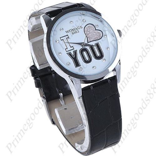 I Love You Rhinestones Synthetic Leather Quartz Wrist Wristwatch Women&#039;s Black