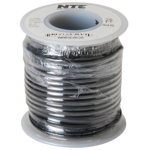 NTE WH616-00-25 Stranded 16 AWG Hook-Up Wire Black 25 Ft.