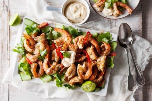 Salt and pepper butterflied prawns with mayonnais Recipe Delicious For Taste ki3