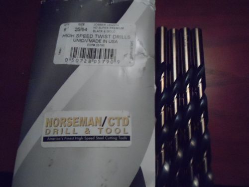 HIGH SPEED TWIST DRILLS - NORSEMAN - JOBBER -UNION MADE IN USA SIZE 25/64-QTY 4
