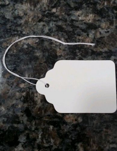 Tags #7 100 pcs scallop white price merchandise tags pre-strung 1 7/16 x 2 1/8&#034; for sale