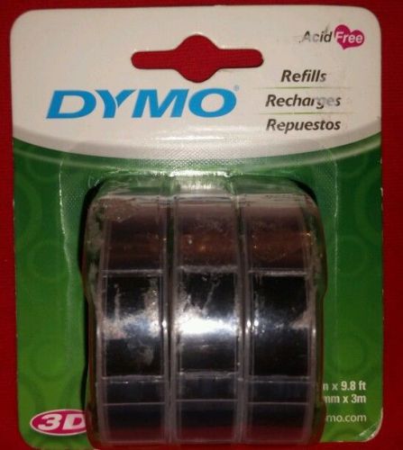 3 Rolls Dymo 3/8&#034; (9mmX3m) 3D Glossy Black LabelMaker Embossing Refill Tape NEW