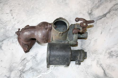 Antique Vintage Hit &amp; Miss Tractor Carburetor Shell w/ Manifold Brass Cast Iron