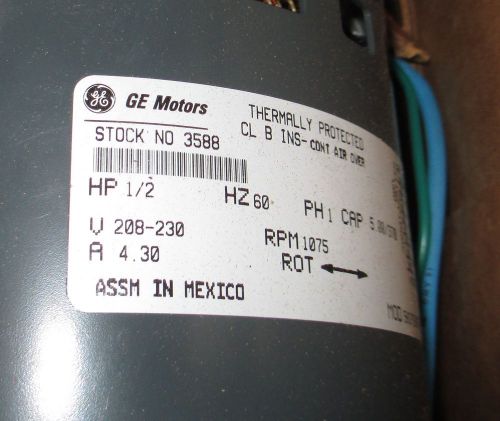 Ge 3588 1/2 hp 1075 rpm 230 volts 3 speed furnace blower fan motor ` nib for sale