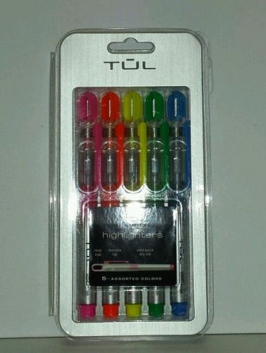 TUL Liquid Pocket Chisel Tip Highlighters, 5 Colored Highlighters- New.