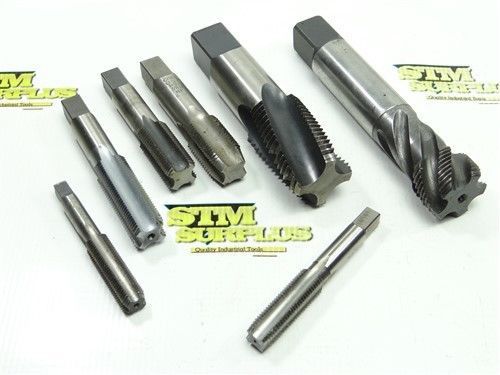 Assorted lot of 7 hss hand taps m14x1.5 to  1-3/8&#034; -8 ns emuge card morse regal for sale