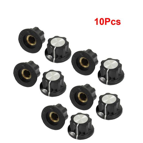 10x Black Silver Tone 16mm Top Rotary Knobs for 6mm Dia Shaft Potentiometer